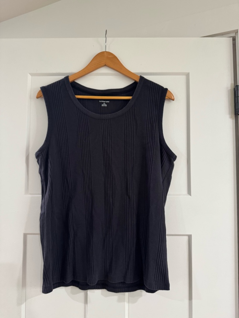 Lands' End 100% Cotton Sleeveless Ribbed Tank Top - Black